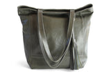 EMMA LEATHER HANDBAG IN OLIVE-GREY - PURE Accessories
