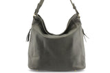 LOLA HOBO LEATHER HANDBAG IN OLIVE-GREY - PURE Accessories