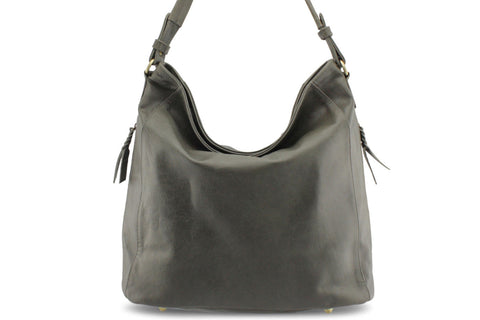 LOLA HOBO LEATHER HANDBAG IN OLIVE-GREY - PURE Accessories