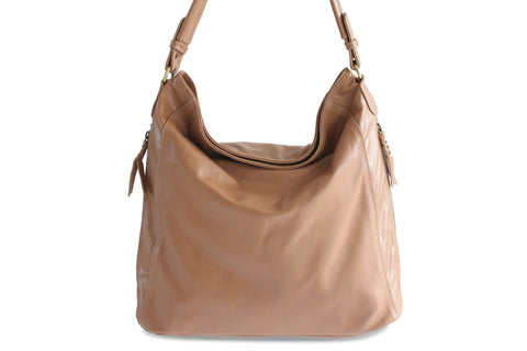 LOLA HOBO LEATHER HANDBAG IN NUDE - PURE Accessories