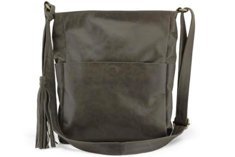 JADE LEATHER HANDBAG IN OLIVE GREY - PURE Accessories