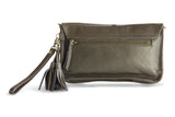 JANE LEATHER CLUTCH IN OLIVE GREY - PURE Accessories